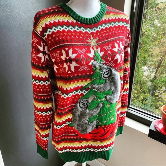 33 Degrees Unisex Sloth Fair Isle Christmas Sweater Sz S - Picture 9 of 9